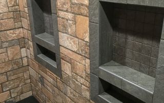 Stone shelves in shower
